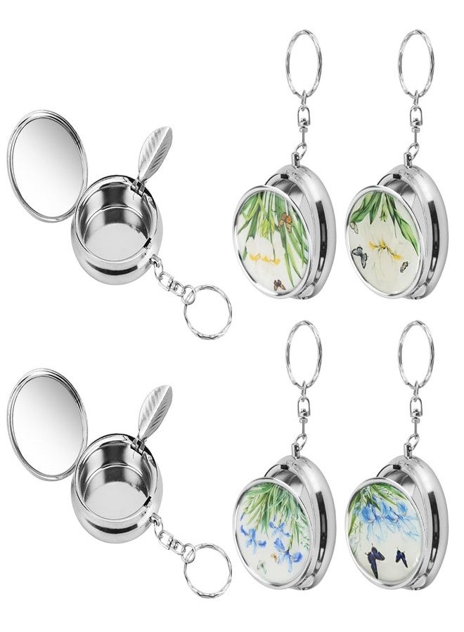 HMIEPRS 4Pcs Portable Pocket Ashtray with Lid, Stainless Steel Cigarettes Circular Ashtray with Key Chain, Mini Ash Holder for Outdoor Travel Car Use - Image 1